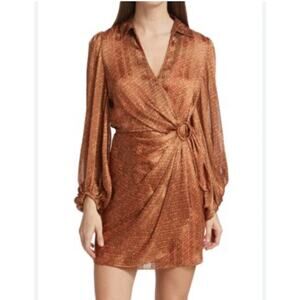 Bailey 44 Brown Orange Malaysia Wrap Flowy Satin Dress W/o Ring Belt Sz L